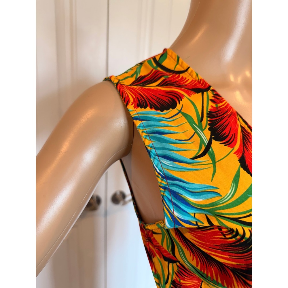 Forever 21 Tropical Palm Leaf Sleeveless Jumpsuit Mustard Yellow Sm Beachy Boho‎ - Picture 9 of 16